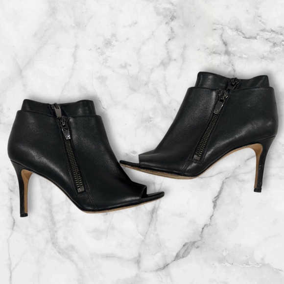 Via Spiga Shoes - VIA SPIGA Soft Black Leather Open Toe Heeled Double Zip Up Boot Women’s Szie 7.5